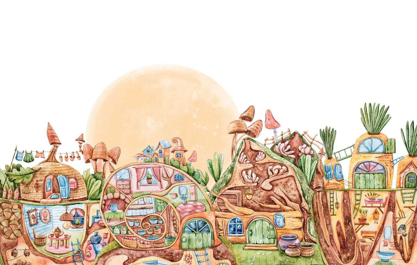 Cute Lively Town Kids Wallpaper Mural