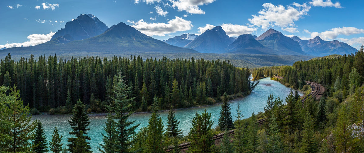 Green & Blue Natural Mountain Floating River Wallpaper Mural in your room