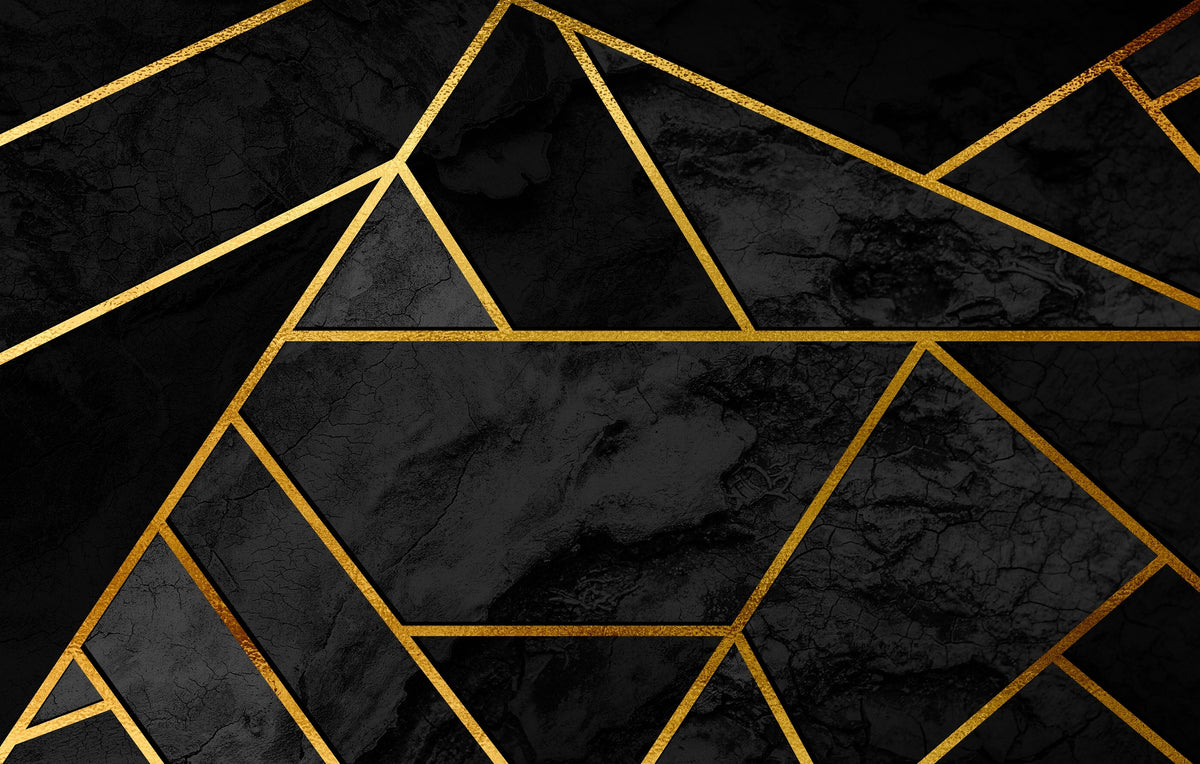 Black & Gold Geometric Mosaic 3D Wallpaper Mural in your room