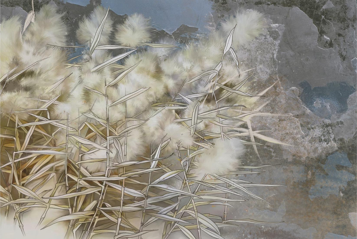 Facinating White Reed Plant Wallpaper Mural