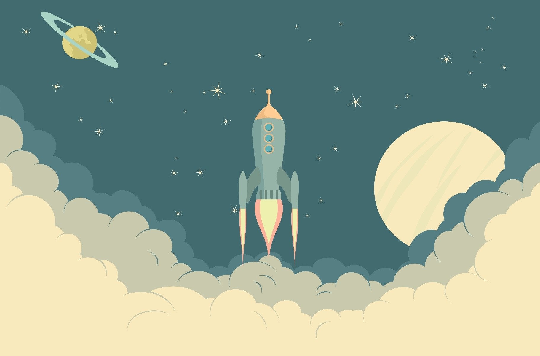 Launch Rocket Kids Cartoon Wallpaper Mural