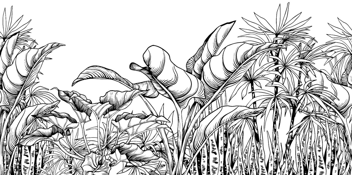 Black & White Big Tropical Leaves Wallpaper Mural in your room