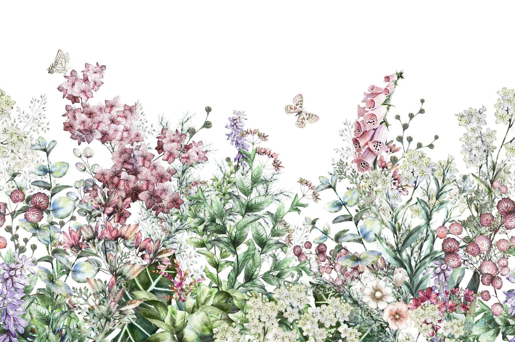 Botanical Wild Flowers & Herbs Wallpaper Mural in your room — zoomed
