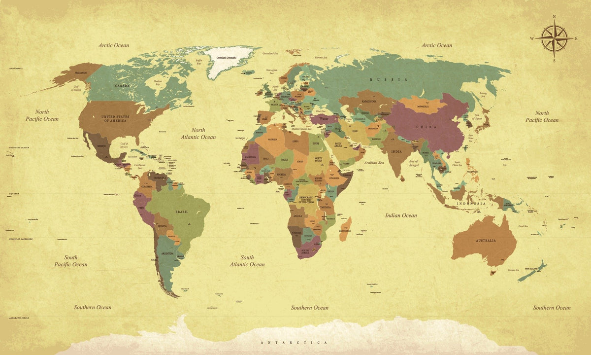 World Map Vintage Wallpaper Mural in your room