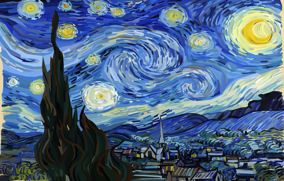 Starry Night Van Gogh Design Wallpaper Mural in your room — zoomed