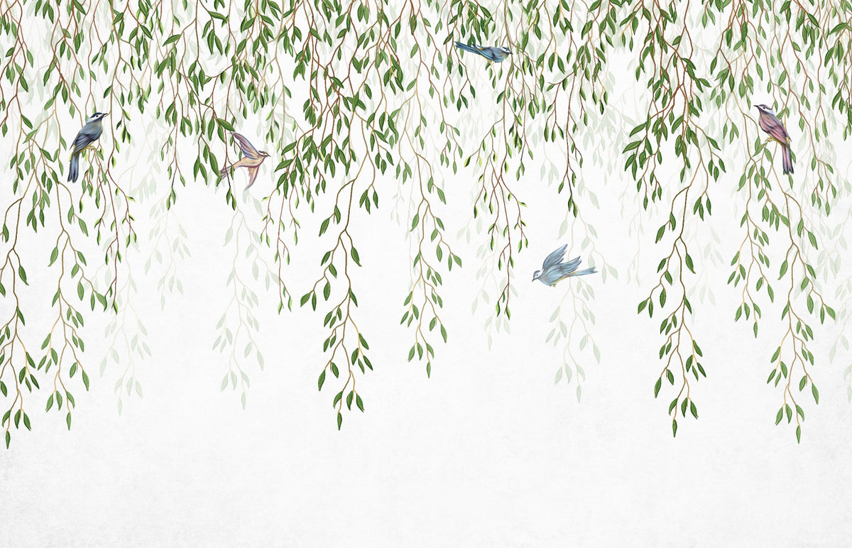 Willow Branches & Birds Wallpaper Mural in your room