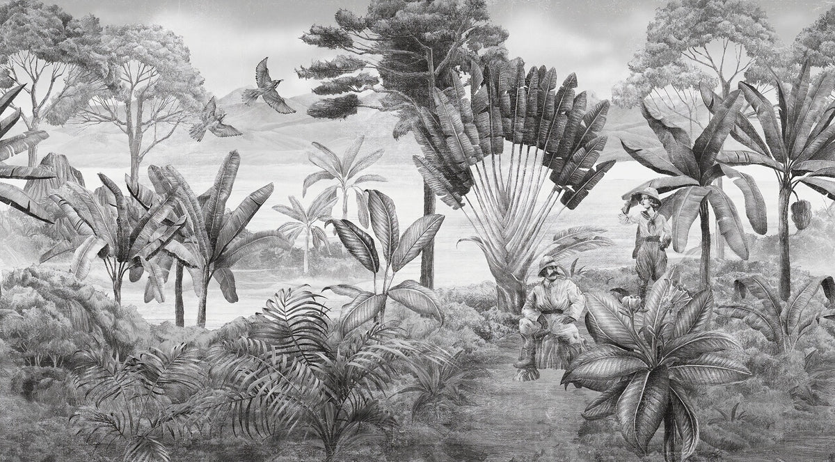 Black and white scenery wallpaper mural in your room — zoomed