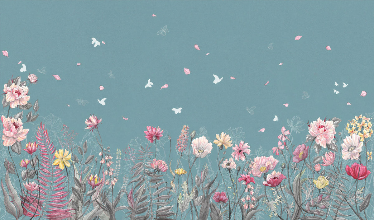 Flower Butterfly Garden Wallpaper Murals in your room — zoomed