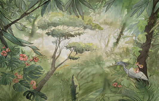 Green Watercolor Forest Wallpaper Murals
