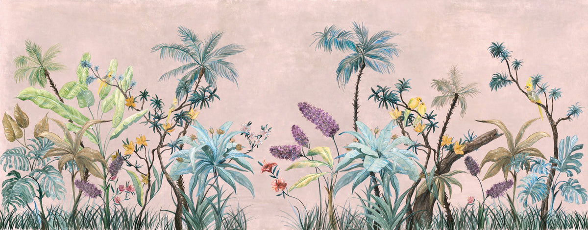 Boho Floral Pink Wallpaper Murals in your room — zoomed