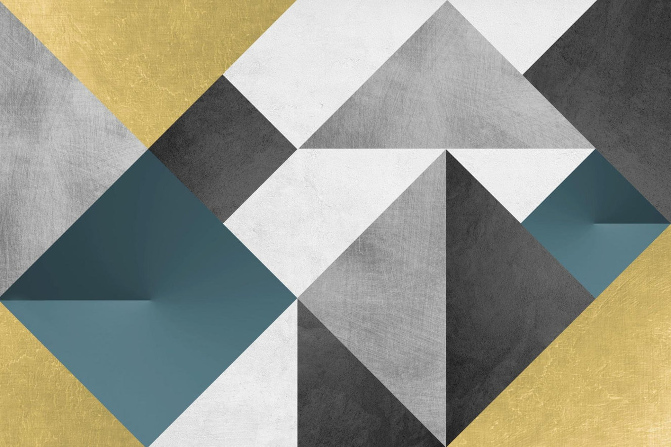 Blue & Yellow Abstract Geometric Multicolor Triangle Wallpaper Mural