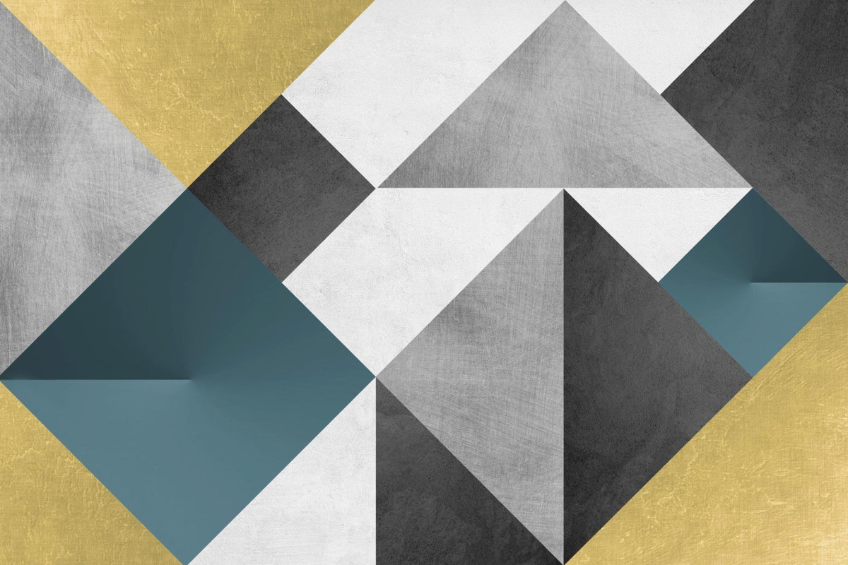 Blue & Yellow Abstract Geometric Multicolor Triangle Wallpaper Mural in your room — zoomed