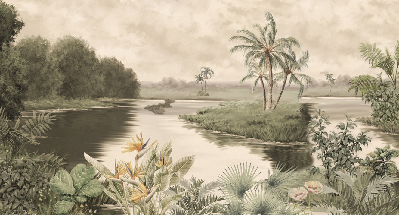 Tropical Lake View Wall Mural Wallpaper