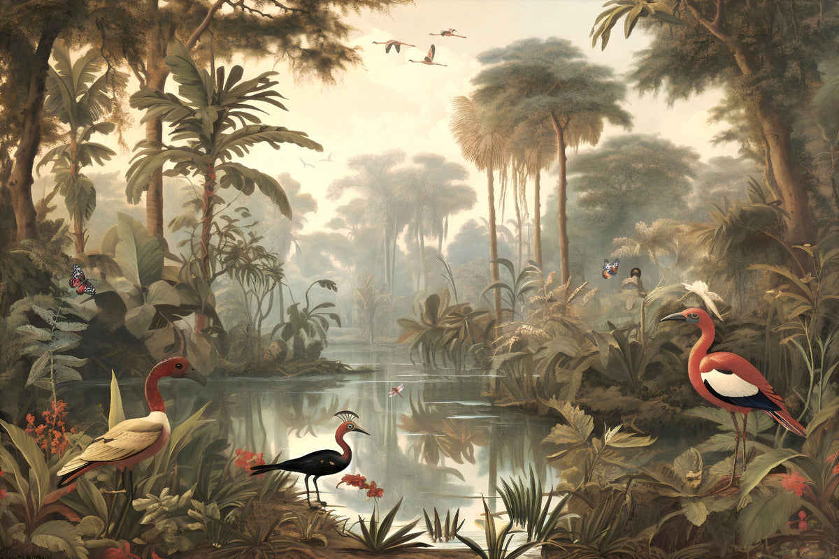 Tropical Coral Island Vintage Wallpaper Mural in your room — zoomed