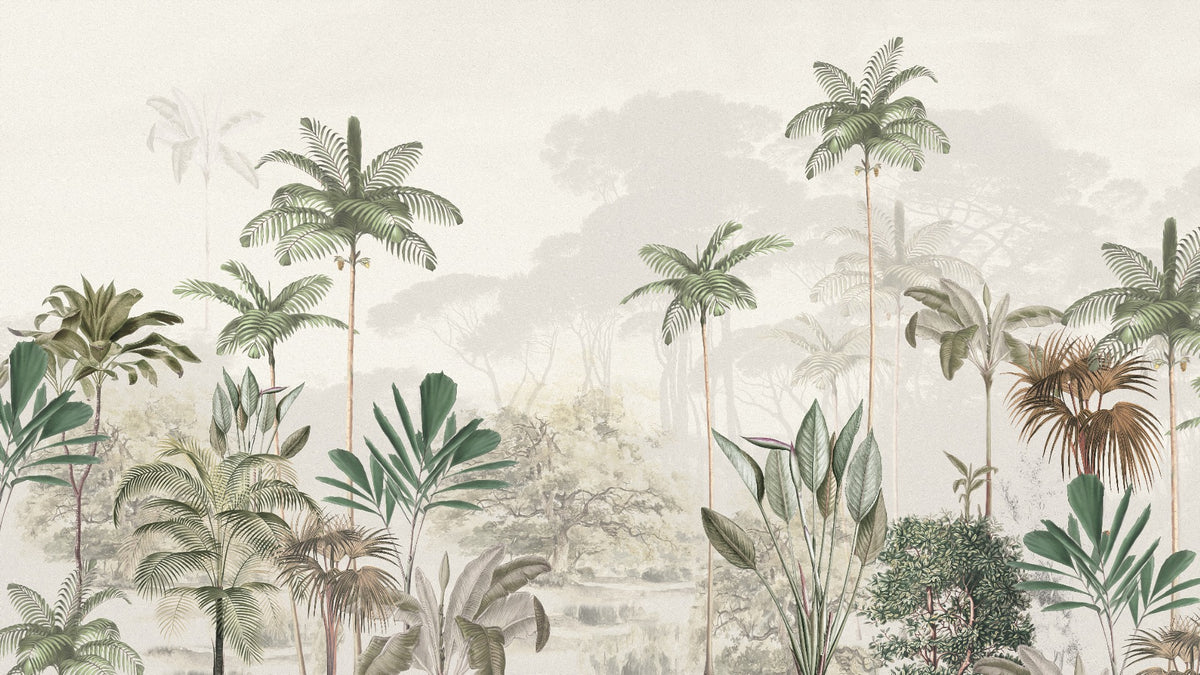 Tropical Trees White Tone Mural Wallpaper