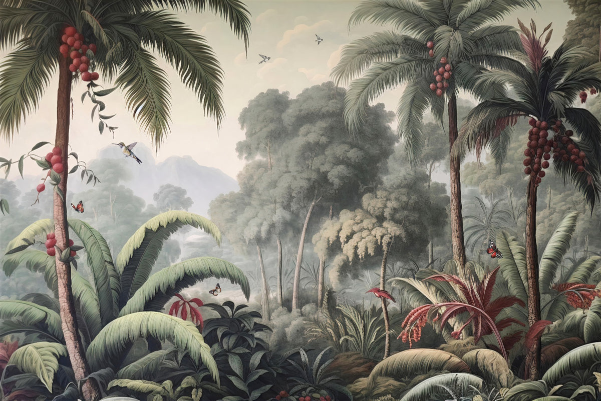 Dense Rain Forest Trees Wallpaper Mural in your room — zoomed