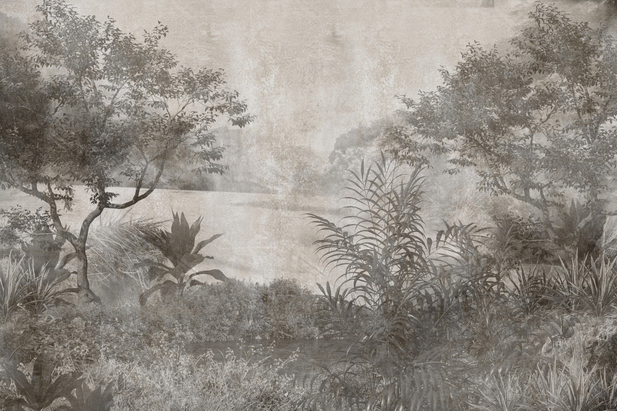 Gray Vintage Palm Tree Wallpaper Mural in your room