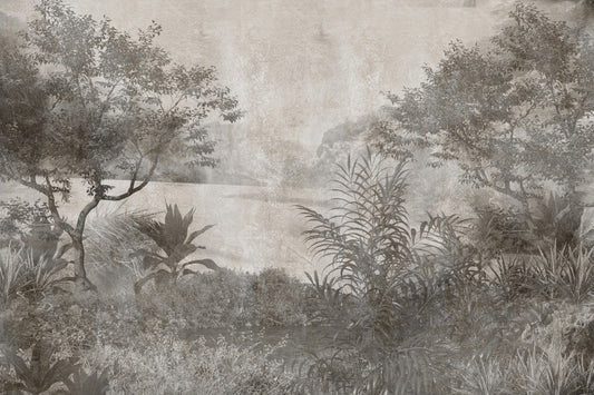 Gray Vintage Palm Tree Wallpaper Mural