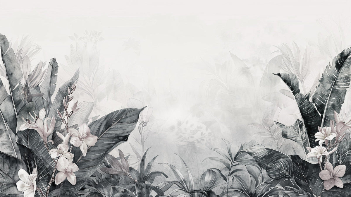 Vintage Tropical Forest Leaves Wallpaper Murals in your room — zoomed