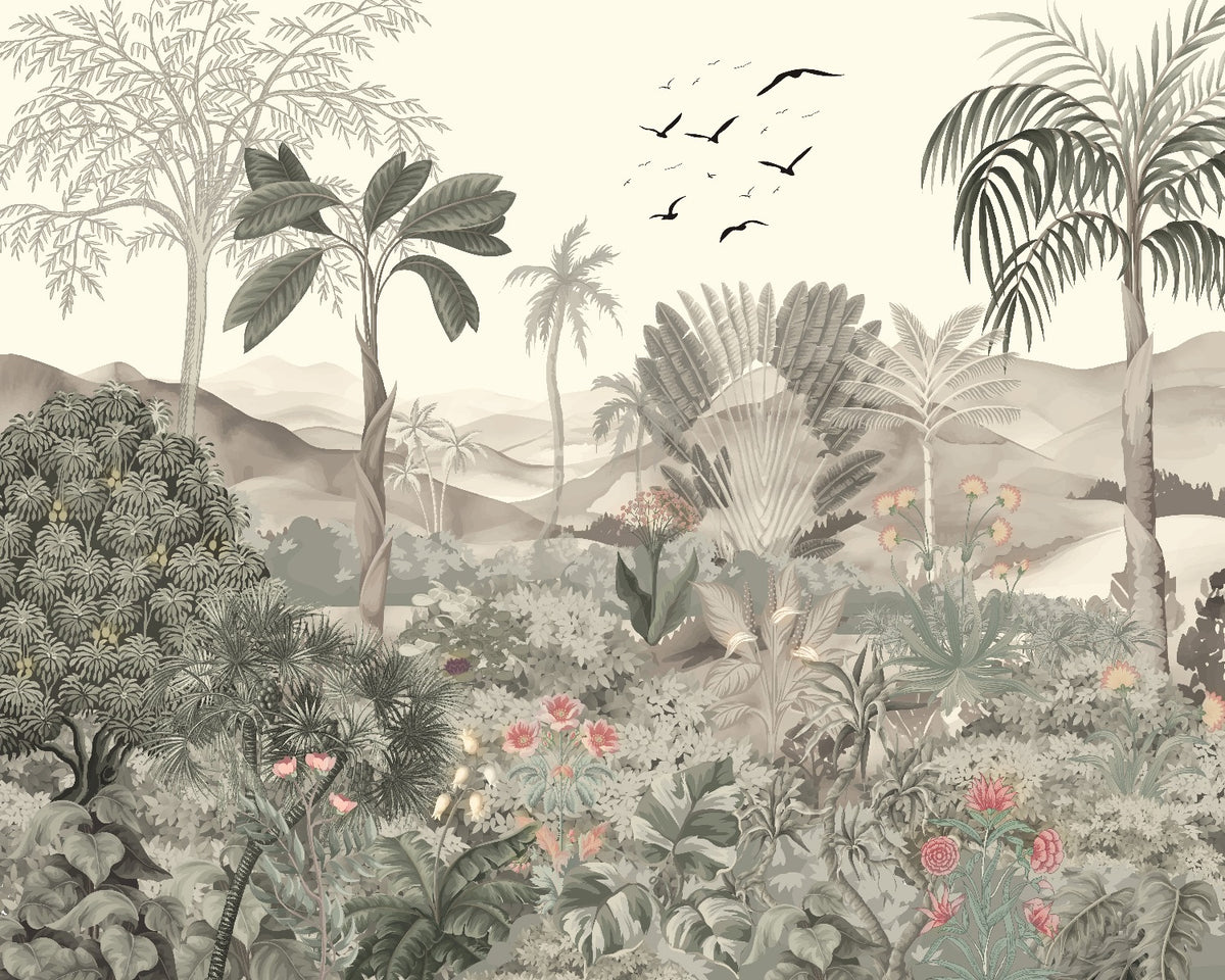 Lush Green Tropical Forest Wallpaper in your room
