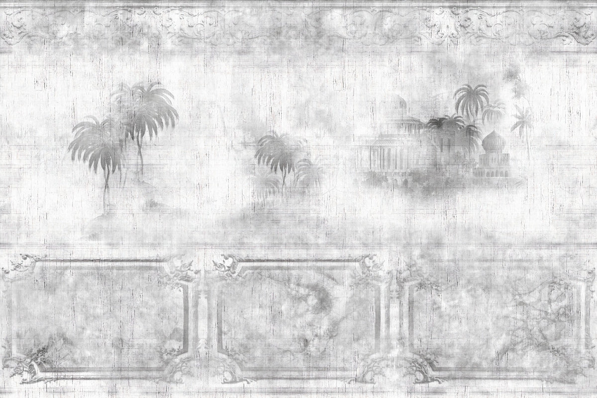 Gray Retro Foggy Trees wallpaper in your room — zoomed