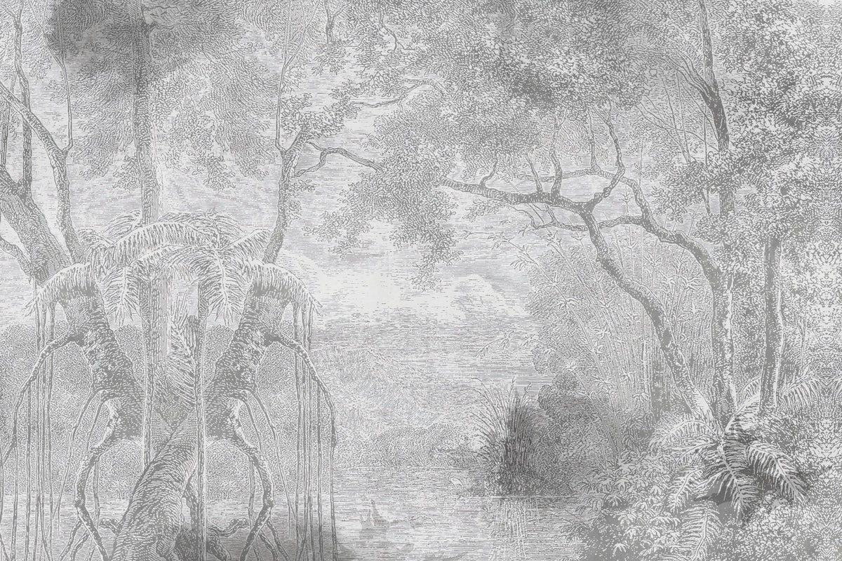 Gray Color Sketch Forest Wallpaper Murals for a Natural Look in your room — zoomed