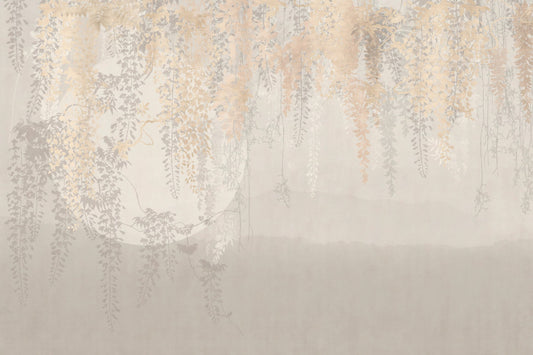 Golden and Grey Hanging Leaves Wallpaper Murals