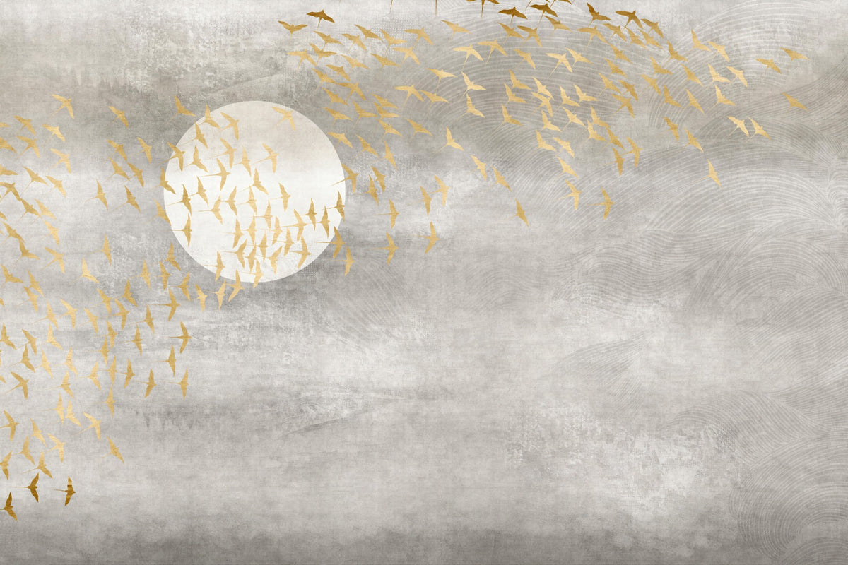 Golden Birds Flying in Sky Wallpaper Murals in your room — zoomed
