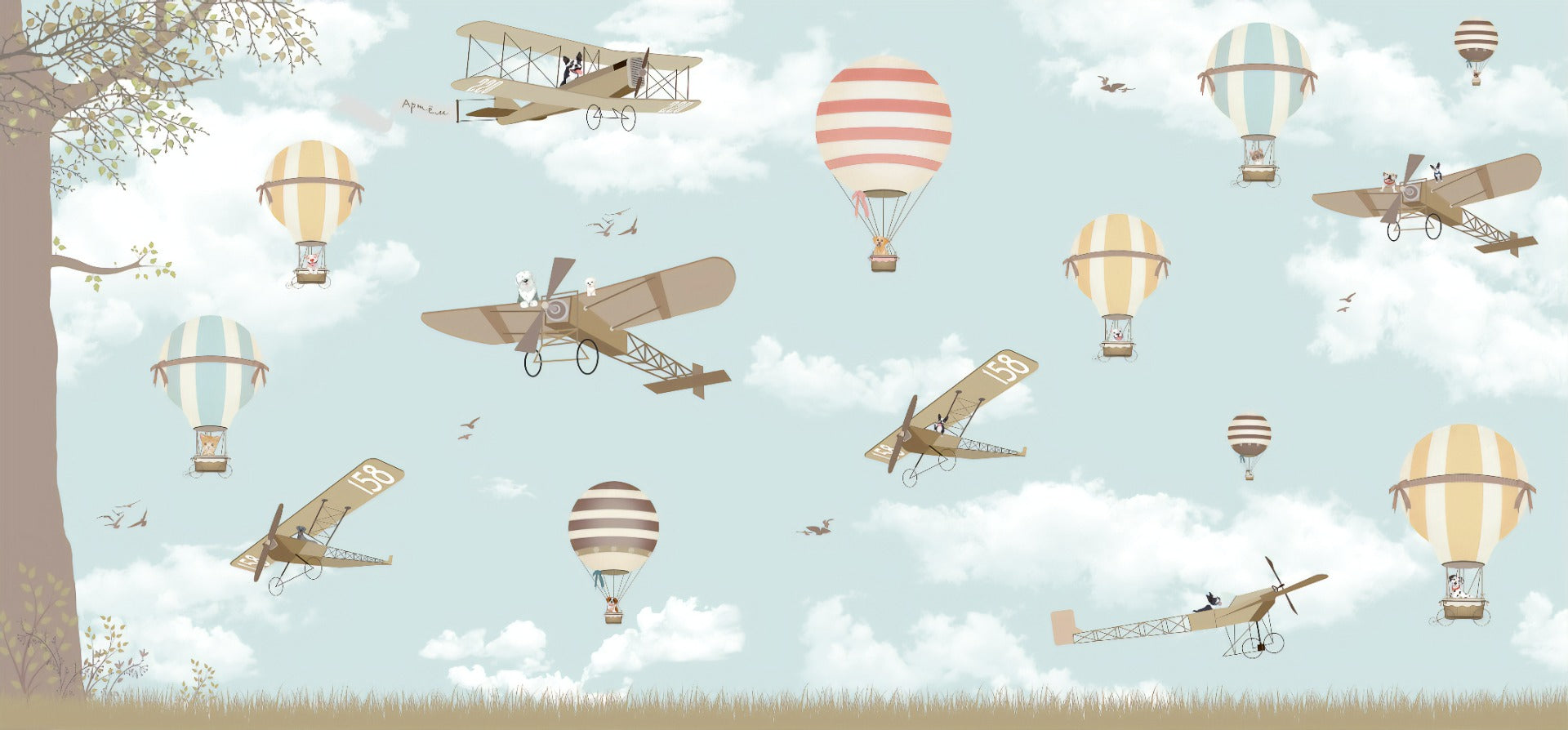 Hot Air Balloons & Planes Fun land Wallpaper Murals
