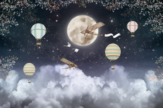 Shinny Stars Night Hot Air Balloons Wallpaper Murals