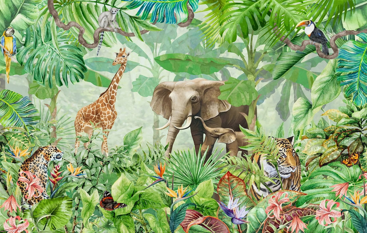 Wildlife Forest Green Color Wallpaper Murals in your room — zoomed
