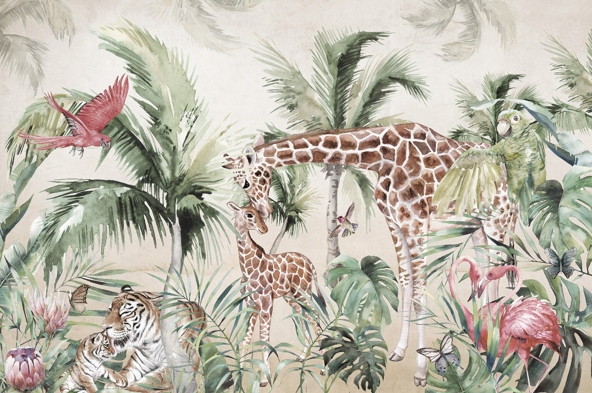 Forest Landscape Watercolor Wallpaper Murals in your room — zoomed
