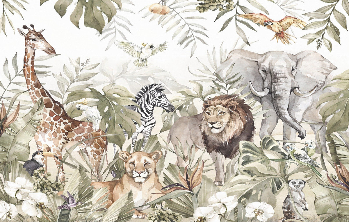 Watercolor Animal Kingdom Forest Wallpaper Murals in your room