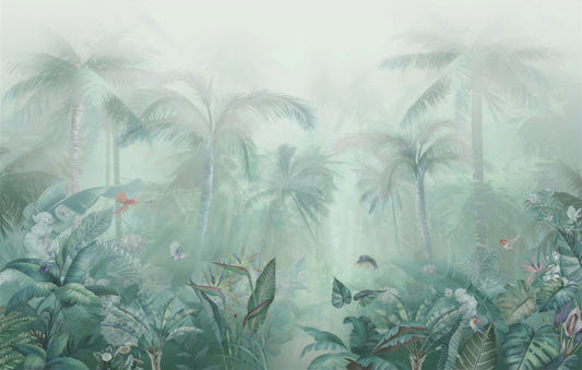 Mint Green Colored Forest View Wallpaper Murals