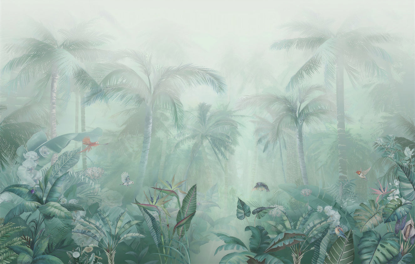 Mint Green Colored Forest View Wallpaper Murals