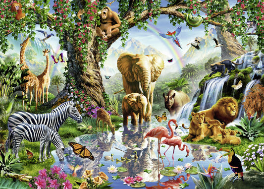 Vibrant Wild Animals in a jungle Wallpaper