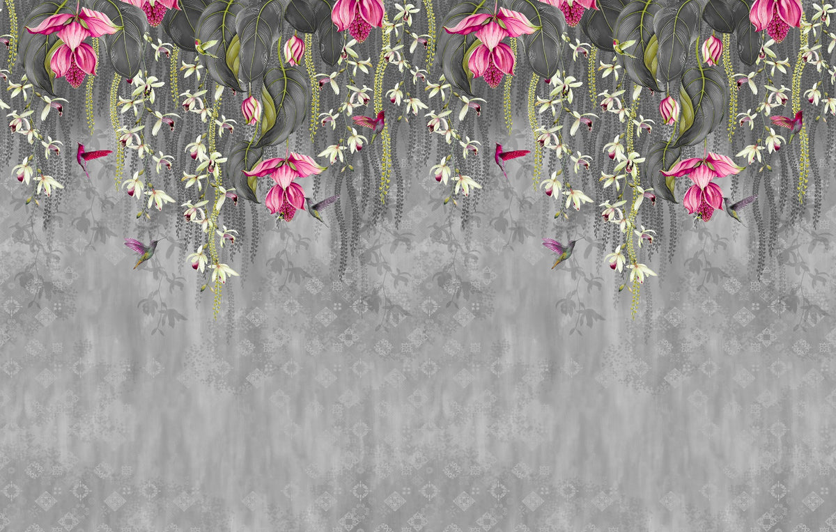 Pink Blooming Flowers Design Wallpaper in your room — zoomed