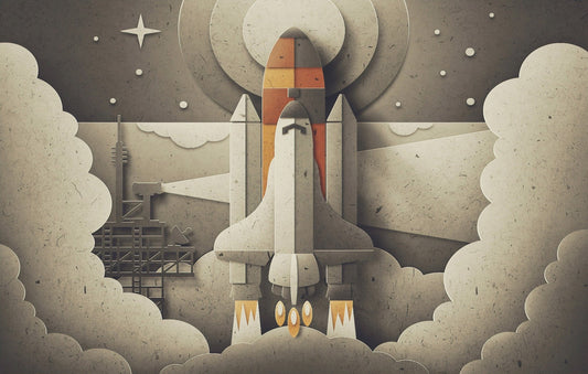 Retro Space Rocket Wallpaper for kids