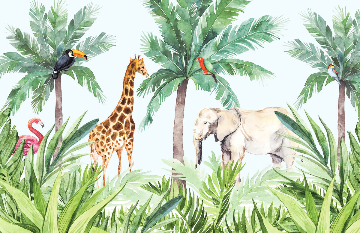 Vibrant Wildlife Serene Kids Room Wallpaper Mural in your room