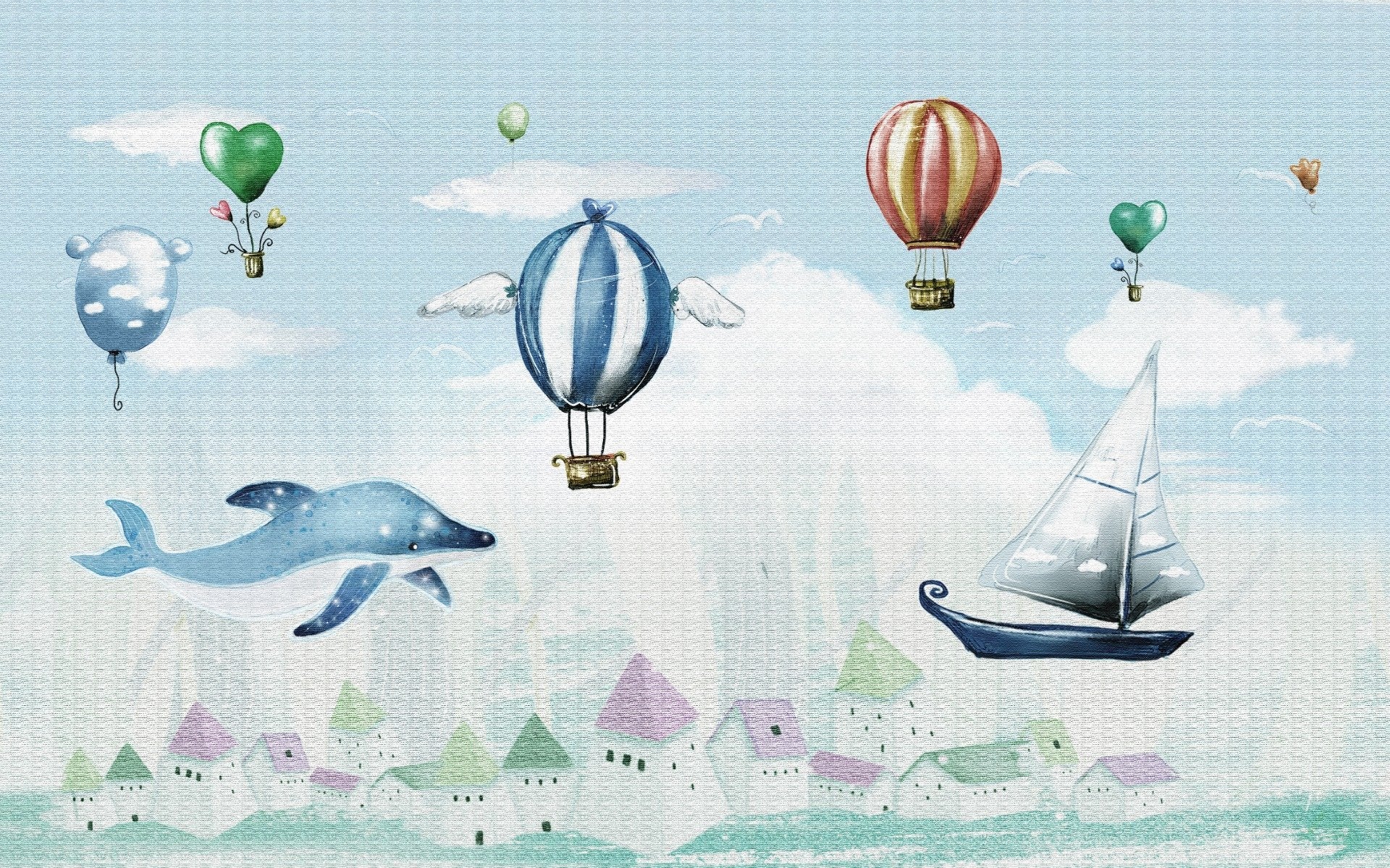 Hot Air Balloon Kids Room Wallpaper Murals