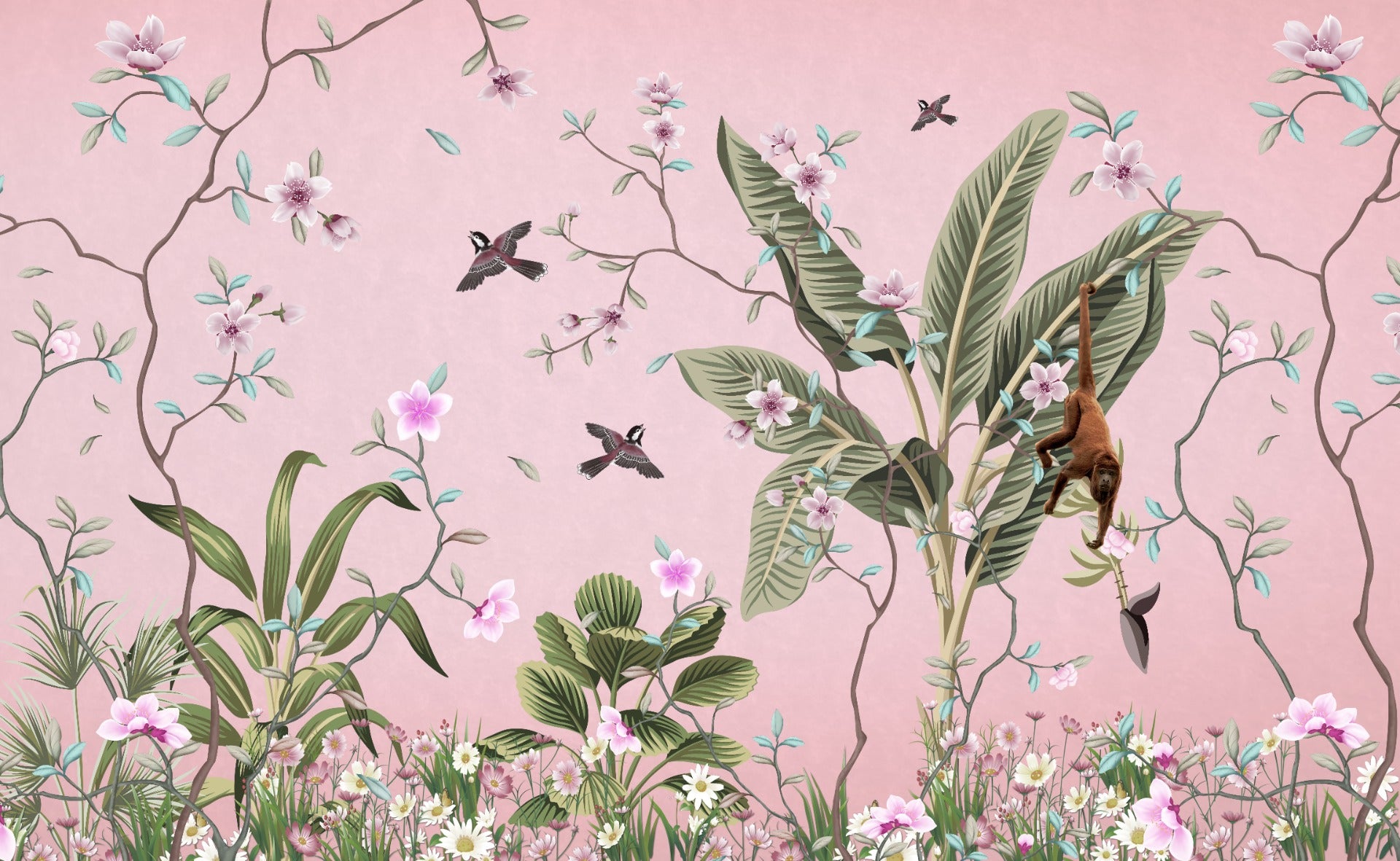 Pink Floral Peel and Stick Wallpaper in your room — zoomed