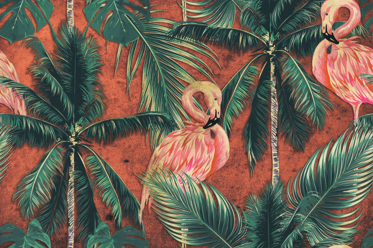 Coral Flamingo Wallpaper Mural in your room — zoomed
