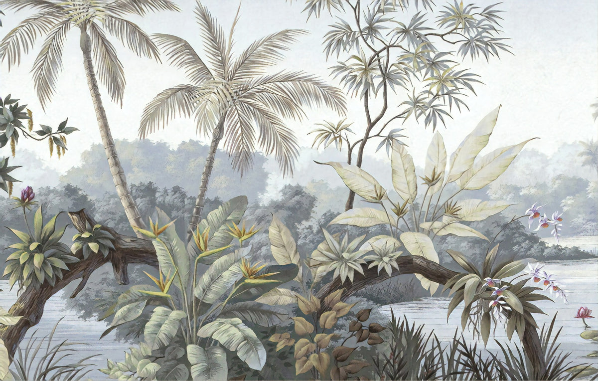Tropical Trees Textured Wallpaper Murals in your room — zoomed