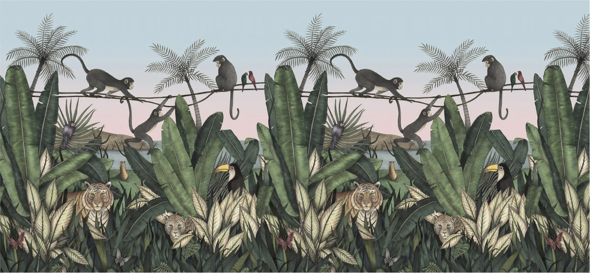 Cute Green Forest Animal Wallpaper Mural in your room — zoomed