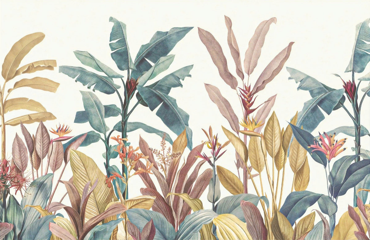Dusty Pink Green Tropical Wallpaper Mural in your room