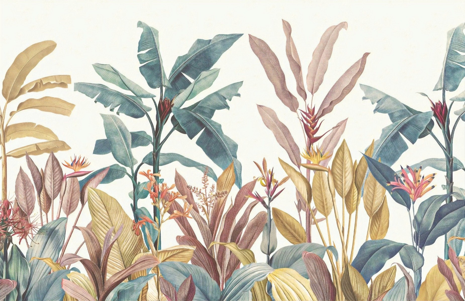 Dusty Pink Green Tropical Wallpaper Mural