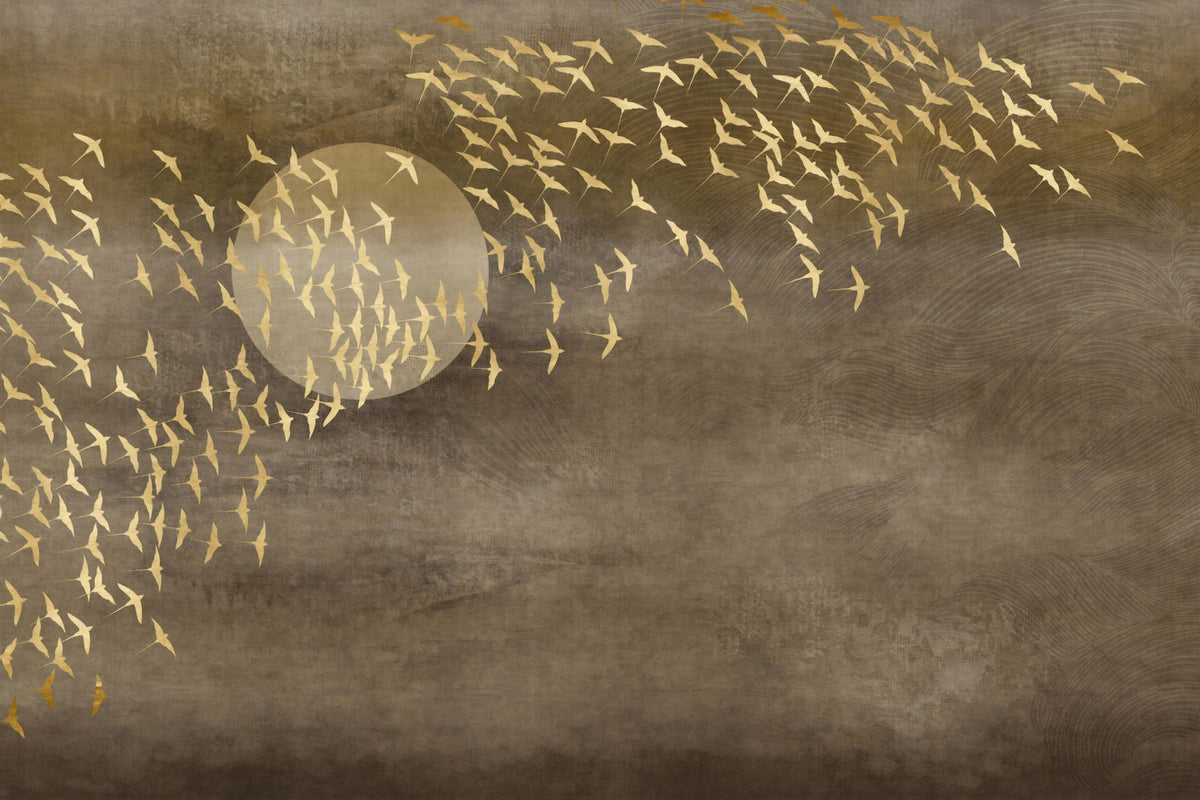 Golden Birds Flying Wallpaper Murals in your room