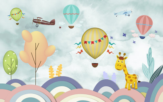 Hot Air Balloon Cartoon Kids Room Wallpaper Mural
