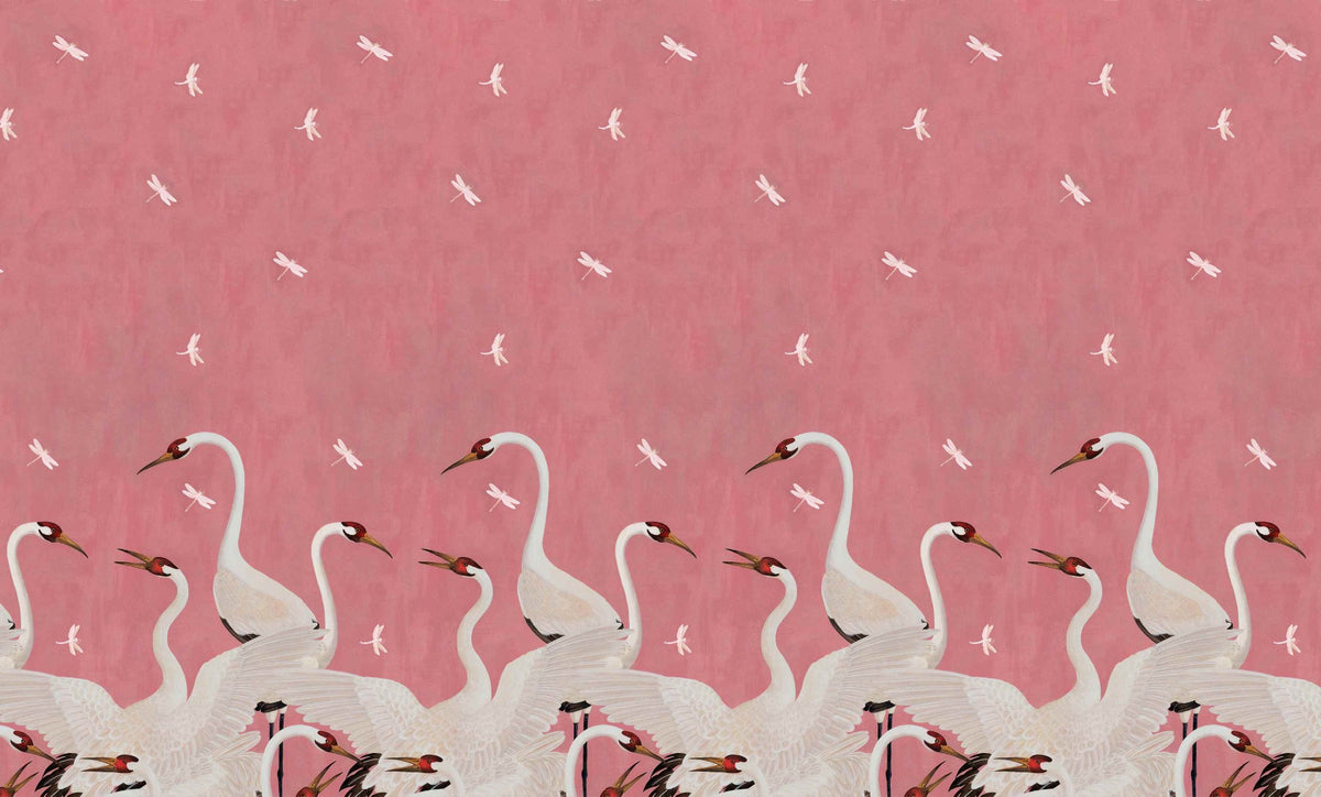 Majestic Pink Cranes Wallpaper Murals in your room — zoomed