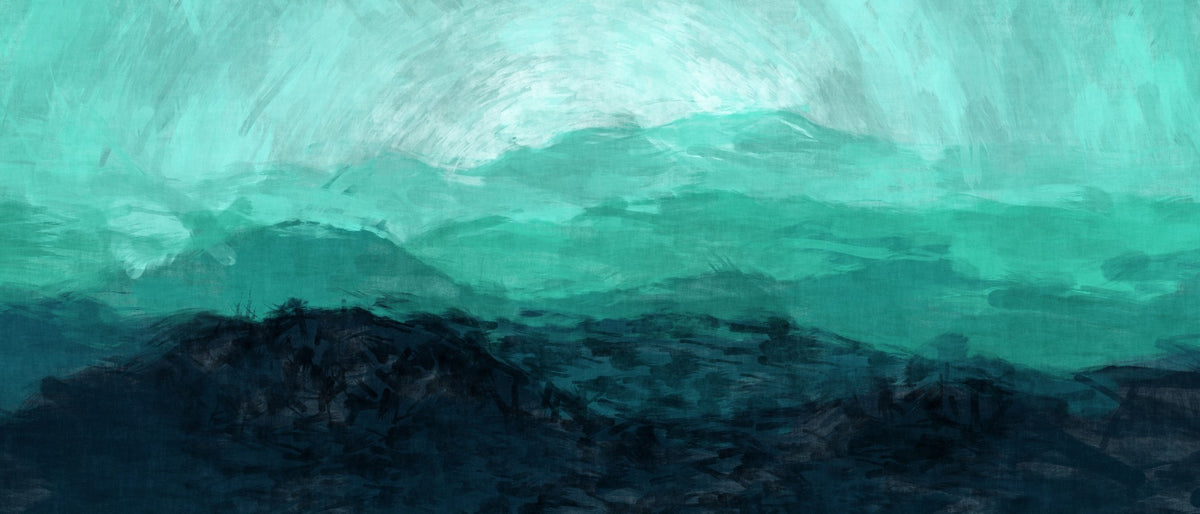 Sea Green Watercolor Mountain Ranges Wallpaper Murals in your room — zoomed